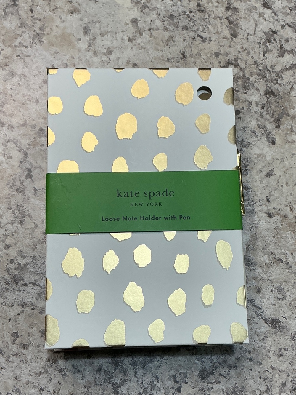 kate spade White Notebook with Gold Foil Dot Pattern and Green Band - Picture 1 of 5